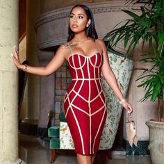 Dress On Black Women, Red Bandage Dress, Bandage Dress Bodycon, Club Party Dresses, All Jeans, Mode Casual, Dress Spaghetti, Evening Party Dress, Blue Check