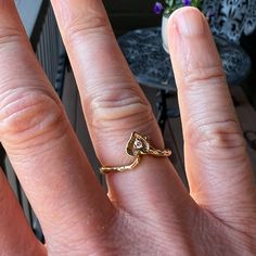 Sparkly Diamond Set In A 14k Gold Ring Shaped With A Heart Setting And Having A Branch Like Texture. Can Be A Promise Ring? Stamped 14k Gold. In New Unworn Condition- From My Parents Jewelry Store Collection. 2.1g 14k Gold Heart Ring With Single Diamond For Gift, Elegant Gold Heart Ring With Birthstone, 14k Gold Heart Ring With Single Diamond, Pear-shaped Single Diamond Ring For Gift, 14k Gold Solitaire Heart Ring As Gift, 14k Gold Heart Cut Diamond Jewelry, Heart-shaped Single Diamond Jewelry For Promise, 14k Gold Heart Ring With Birthstone, Dainty 14k Gold Diamond Ring With Heart Cut