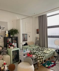 Bedroom, chair, mini fridge, curtains, rugs, wall art Aesthetic Bedroom 2 Beds, Cottagecore Aesthetic Bedroom, Dekorasi Kamar Tidur, Redecorate Bedroom, Room Design Bedroom, Room Makeover Bedroom, Dream Room Inspiration, Styl Boho, Room Makeover Inspiration