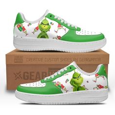 Grinch Custom Air Sneakers QD06-Gear Wanta Grinch Air Force 1, Grinch Sneakers, Weird Sneakers, Lilly Drawing, Grinch Shoes, Custom Shoes Men, Customized Clothes, Grinch Stuff, Air Force 1 Shoes