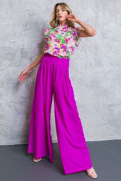 These stylish AT THE WISHING WELL WOVEN PANTS are designed with a waistband, pleated front detail and extra-wide leg. Their side zipper closure provides a secure and comfortable fit, making them perfect for any occasion. Details Self : 100% Polyester Size & Fit - Model is 5`8" And Wearing Size Small - Measurements Taken From Size Small - Approx. Length: 44" Purple Wide Leg Pants For Spring, Purple Ankle-length Wide Leg Pants, Spring Purple Wide Leg Pants With Elastic Waistband, Chic Purple Ankle-length Bottoms, Chic Purple Ankle-length Pants, Chic Pleated Purple Bottoms, Chic Purple Pleated Bottoms, Purple Wide Leg Pants With Elastic Waistband, Well Woven