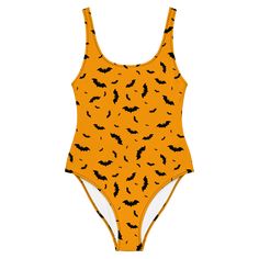 Orange Eclipse One-Piece Swimsuit - Goth Cloth Co.5939080_9014 Halloween Swimsuit, Spooky Swimsuit, Stretch Orange One-piece Swimsuit For Beach, Orange One-piece Swimwear For Sunbathing, Orange Fitted V-neck Swimwear, Boxy Tee, Black Bat, Summer Swim Suits, Summer Tee