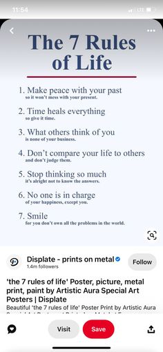 the 7 rules of life is displayed on an iphone screen, with text below it