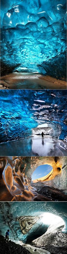 three different images of water and rocks with the same color as it appears to be blue