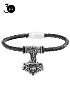 Artisan Collection of Ireland��� Stainless Steel & Imitation Leather Viking Design Bracelet. Measures approximately 8.00"L x 1.15"W. Magnetic closure. Viking Style Adjustable Bracelet Gift, Adjustable Viking Style Bracelet Gift, Adjustable Viking Style Bracelet As Gift, Adjustable Viking Style Bracelet For Gift, Adjustable Black Viking Bracelet, Handmade Metal Leather Bracelet For Gift, Adjustable Metal Bracelet With Leather Strap, Adjustable Metal Bracelets With Leather Strap, Metal Jewelry With Leather Strap For Gift