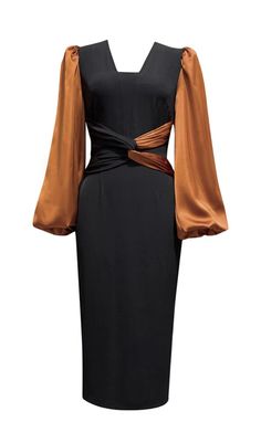 Long Lantern Sleeve Cross Belt Dress in Black and Brown SplicingMake a Lasting Impression with This Unique DressWant to be remembered at a glance? This long lantern sleeve cross belt dress is definitely your best choice. With its mature and charming color matching, you'll stand out from the crowd. The brown splicing adds a touch of elegance, resembling a smooth and full-bodied chocolate, full of a special and distant flavor.Gorgeous and Delicate Silk Long Lantern SleevesThe dress features stunni Floral Dress Shoes, Cross Belt, Unique Dress, Belt Dress, Brown Belt, Plus Dresses, Lantern Sleeve, At A Glance, Unique Dresses