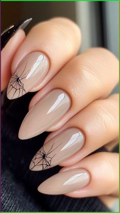 Discover the perfect blend of subtle and spooky with Nude Base featuring Black Spider Webs. This chic Halloween nail art idea combines elegance with a hint of Halloween flair. Click the pin and follow us for more stylish nail inspirations! #HalloweenNails #NeutralNailArt #SpiderWebNails #NudeNails #ChicHalloween Spooky Natural Nails, Black Nails Autumn, Halloween Elegant Nails, October Halloween Nails, Halloween Nude Nails, Halloween Nails Subtle, Nude Halloween Nail Designs, Chic Halloween Nails, Natural Halloween Nails