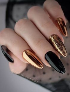 Gold Chrome Nails, New Years Eve Nails, Fall Gel Nails, Cute Nails For Fall, Long Nail Designs, Classy Acrylic Nails, Gold Chrome, Short Nail Designs, Autumn Nails