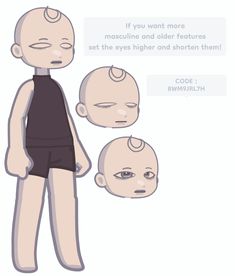 a cartoon character with different facial expressions and haircuts on his face, head, and chest