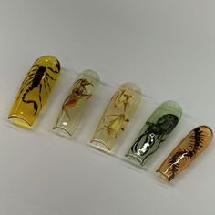 Spooky Nail Inspiration, Hand Painted Nail Art Design, Scorpion Nails Designs, Insect Nail Art, Scorpion Nails, Preserved Insects, Insect Nails, Spooky Nail Art, Nail Art Painting