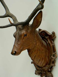 a deer head mounted to the side of a wall