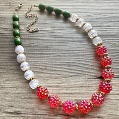 💞One of a kind & ready to ship💞  Great necklace for the holiday season! Acrylic faceted beads add a punch for an elegant look. Approximately 20 inches long plus a 4 inch extender chain.  These make great, affordable bridesmaid necklaces for weddings as well. Just message me with your wedding colors and I will make you a sample.  *Smoke and pet free home!* I ship 6 days a week! Thank you for browsing my store! White Jewelry, Holiday Jewelry, Bridesmaid Necklace, Faceted Bead, Christmas Presents, Color Block, Color Blocking, Wedding Colors, Necklace Etsy