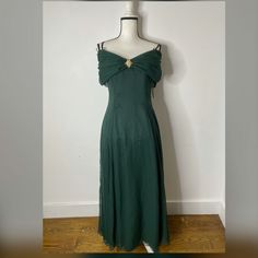 Michaelangelo Purchased From David's Bridal Women's Vintage Off The Shoulder Dress, With Brooch, Small Straps Optional Nwt 100% Polyester Formal, Wedding Reception, Ball, Dressy, Fancy, Classic Vintage Green Midi Dress For Evening, Green Vintage Midi Dress For Evening, Formal Wedding Reception, Bridal Women, Dress Inspo, Guest Dress, Off The Shoulder Dress, Size 8 Dress, Davids Bridal