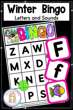 the winter bingo game with letters and sounds