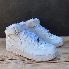 Brand New Nike Air Force 1 Mid ‘06 Gs Kids Size 4y / Women’s Size 5.5 / Eur 36 *Please Note* These Are Kids Shoes Converted To A Women’s Size For This Listing. Gg Air Force 1 High Tops, Nike Air Force 1 Mid, New Nike Air Force, Air Force 1 Mid, White Nikes, Air Force 1, Nike Air Force, Womens Shoes Sneakers, Shoe Collection