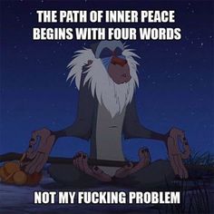 an animated character sitting in the middle of a yoga pose with words written on it