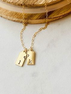 Dainty Personalized Initial Necklace Couples Necklace With - Etsy Small Personalized Gold Necklaces, Gold Hand Stamped Charm Necklace For Birthday, Small Personalized Charm Necklaces For Everyday, Gold Hand Stamped Charm Necklace For Valentine's Day, Personalized Small Charm Necklaces For Everyday, Small Personalized Gold Necklace, Personalized Gold Dog Tag Charm Necklace, Gold Necklace Hand Stamped For Valentine's Day, Gold Hand Stamped Necklace For Valentine's Day