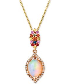 A fiery Neopolitan Opal is framed by gorgeous Vanilla Diamonds in this stunning Le Vian pendant necklace accented with orange sapphires, Blueberry Sapphires, Bubblegum Pink Sapphires, green sapphires and Sunny Yellow Sapphires. Levian Jewelry, Opal Pendant Necklace, Le Vian, Pretty Jewelry, Orange Sapphire, Sunny Yellow, Green Sapphire, Women Diamond, Jewelry Repair