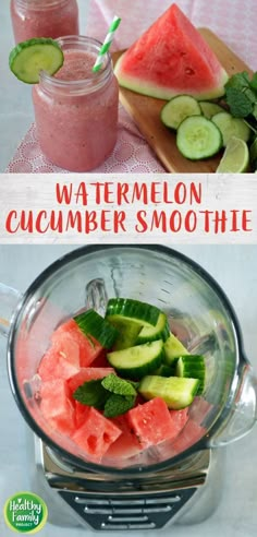 watermelon cucumber smoothie in a blender