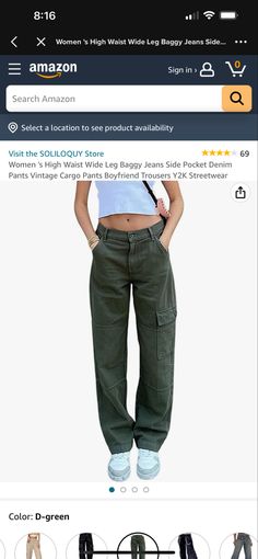 Amazon Boyfriend Trousers, Baggy Fashion, Green Cargo Pants, Amazon Clothes, Baggy Clothes, Y2k Streetwear, Baggy Jeans, Cargo Pants, Denim Pants