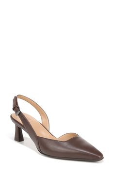 Featuring a pointy toe and just-right heel, this slingback pump with a cushioned footbed adds a graceful finish to any look. 2 1/4" heel Cushioned footbed with Contour+ Comfort technology Leather upper/synthetic lining and sole Imported Brown Slingback Pumps With 4-inch Heel For Work, Elegant Brown Slingback Sandals Medium Width, Brown Closed Toe Slingback Pumps For Work, Brown Slingback Heels For Work, Elegant Medium Width Brown Slingback Sandals, Brown Slingback Pumps With Sculpted Heel For Work, Classic Brown Slingback Pumps With Heel Strap, Brown Pointed Toe Slingback Pumps For Evening, Brown Slingback Pumps For Work