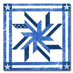 a blue and white square with stars in the center, on top of a white background