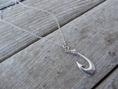 ON SALE Fishing hook necklace in sterling silver Unique Jewelry With Fish Hook For Gift, Adjustable Sterling Silver Fish Hook Jewelry, Silver Necklaces With Fish Hook For Gift, Silver Necklace With Fish Hook Clasp Gift, Sterling Silver Fish Hook Jewelry Gift, Sterling Silver Jewelry With Fish Hook For Gift, Symbol Of Success, Hook Necklace, Fisherman Gifts