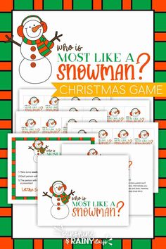 a snowman christmas game with the words who is most like a snowman?