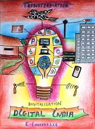 a drawing of a lightbulb surrounded by icons and words that read digital india