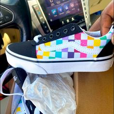 Brand New Never Worn Kids Vans. Brought Them For My Kid And They Out Grew Them Before They Even Put Them On. Cute Vans Sneakers For School, Playful White Vans Sneakers, Cute Multicolor Sneakers For School, White Vans Sneakers For School, Cute Multicolor Vans Sneakers, Vans Authentic Black, Floral Vans, Blue High Tops, Multicolor Shoes