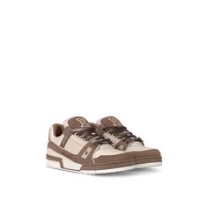 LOUIS VUITTON® - Lv Trainer Sneaker - Taupe Lv Trainer Sneaker, Brown Trainers, Louis Vuitton Gifts, Louis Vuitton Sneakers, Vintage Basketball, Heart Shoes, Fresh Sneakers, Heart Clothes, Lv Shoes