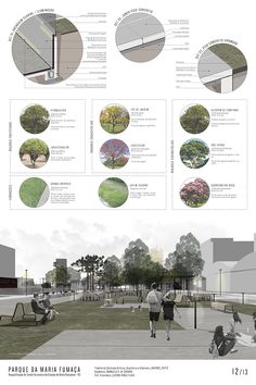 the diagram shows different types of trees and people walking