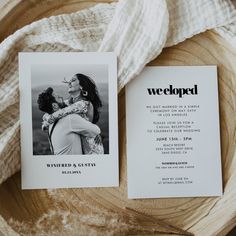 an image of a couple kissing on their wedding day with the save the date card