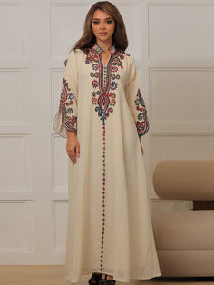 Celebrate Eid in style with our stunning rope embroidery caftan dress, blending traditional Middle Eastern elegance with contemporary fashion for a standout look V-neck Floral Embroidered Dress For Eid, Eid Floral Embroidered V-neck Maxi Dress, Floral Embroidered V-neck Maxi Dress For Eid, V-neck Floral Embroidered Maxi Dress For Eid, V-neck Floral Embroidery Maxi Dress For Eid, V-neck Maxi Dress With Floral Embroidery For Eid, Summer V-neck Embroidered Abaya, Summer Embroidered V-neck Abaya, Beige Tunic Dress With Floral Embroidery