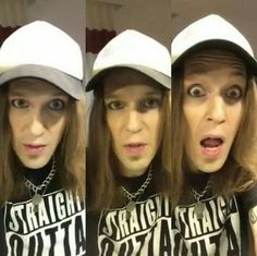 three women in matching shirts and hats making funny faces