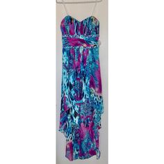 Fully Lined. Side Zipper. Padded Bust Area. Summer Embellished Strapless Evening Dress, Blue Embellished Maxi Dress For Summer, Summer Prom Maxi Dress, Deb Dresses, Beaded Jewels, Dresses Outfits, Side Zipper, High & Low, New Dress