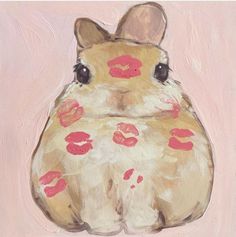 a painting of a bunny with lipstick on it's face