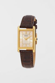 Seiko Essentials Quartz Champagne Dial Watch SWR066 Seiko Essentials, Seiko Dress Watch, Art Deco Watch, Vintage Watches Women, Brown Watches, Retro Watches, Jewelry Fashion Trends, Watches Unique, Seiko Watches