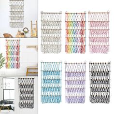 multiple pictures of kitchen hangings with different colors