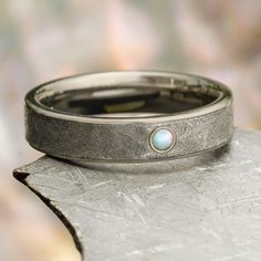 Opal and Meteorite Wedding Band Celtic Wedding Band Set, Meteorite Wedding Rings, Meteorite Wedding Band, Opal Wedding Band, Gibeon Meteorite, Meteorite Jewelry, Flat Ring, Engraved Wedding Rings, Opal Wedding Rings