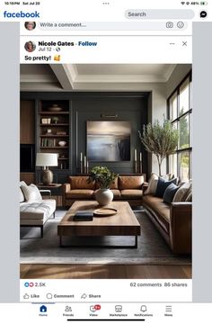 a living room with couches, tables and lamps on the walls is featured on facebook