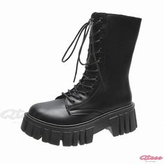 Qteee - Martin Boots with Thick Soles for Increased Height and Slim Design, Ideal for Motorcycling: Ankle High and Sleek Grunge Style Lace-up Boots With Round Toe For Winter, Grunge Moto Boots With Platform And Round Toe, Grunge Martin Boots With Platform And Round Toe, Streetwear Platform Mid-calf Boots With Round Toe, Fall Streetwear Combat Boots Closed Toe, Streetwear Mid-calf Boots With Platform And Round Toe, Grunge Style Martin Boots With Platform, Punk Style Combat Boots For Outdoor, Streetwear Moto Boots With Rubber Sole