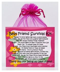 the best friend survival kit is pink with flowers on it and a purple organ bag