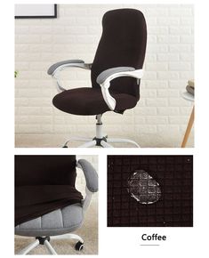 the office chair is upholstered with an armrest and seat cushion, while the rest