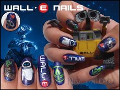 Wall-E nails!! Skellington Nails, Jack Skellington Nails, Wall E Disney, Starbucks Nails, Way Back Home, Wall E, Nail Art Brushes