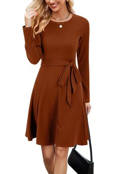 PRICES MAY VARY. FALL DRESSES FOR WOMEN 2024: this long sleeve dress for women is made of premium stylish ribbed knit fabric, soft and skin-friendly, stretchy and warm, can be worn throughout pregnancy, comfortable to wear all day long. SWEATER DRESS FOR WOMEN: crewneck, sweater dress, long sleeve maternity dress, ribbed knit dress, fit and flare, a line slim fit, above knee length dress, tie waist fall dresses, self belted dress, women's casual dresses, winter dress for women, holiday dresses f Winter Dresses With Leggings, Womens Fall Dresses With Booties, Classic Casual Dresses, A Line Winter Dress, Knit Sweater Dress Pattern Free, Fall/winter Dresses, Dresses With Chelsea Boots, Fall Mom Style, Fall Clothes For Women 2024