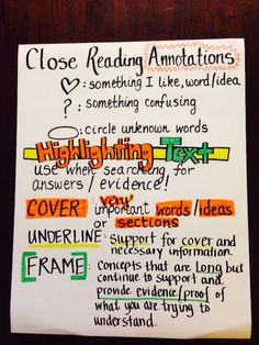 close reading annotations written on a piece of paper