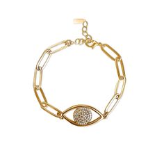 Our Laura Evil Eye Bracelet evokes the wisdom and spiritual significance of the evil eye combined with a classic Figaro link chain, artistically crafted in a durable, bright shine. A lobster clasp keeps this layering bracelet secure, finished with an extension chain for various wrist sizes.    Features     14k Gold Filled   Chain length 5”-10”   Does not rust or change color   Hypoallergenic   Please note that chemicals and perfume can shorten the lifespan   Clean your jewelry after each wear wi Cheap Gold Evil Eye Bracelets, Gold Bracelets With Evil Eye, Cheap Gold Evil Eye Hand-strung Bracelet, Cheap Gold Hand-strung Evil Eye Bracelet, Affordable Round Evil Eye Spiritual Bracelet, Luxury Gold Evil Eye Bracelet As Gift, Eye Bracelet, Cheap Jewelry, Layered Bracelets