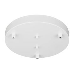 a white ceiling light with four lights on each side and three round holes in the middle