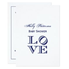 a baby shower card with the word love in blue ink on it's front and back